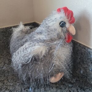Gray Silkie Rooster Chicken 14" Plush Sitting Fluffy Farmhouse Chicken Gift